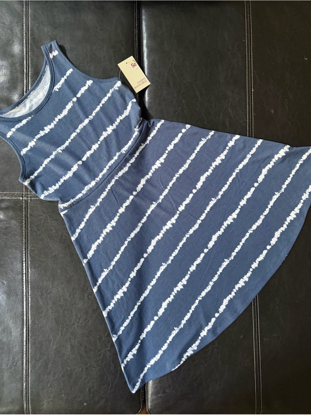 SO - Girl’s Navy Blue and White Striped Sleeveless Knit Dress
